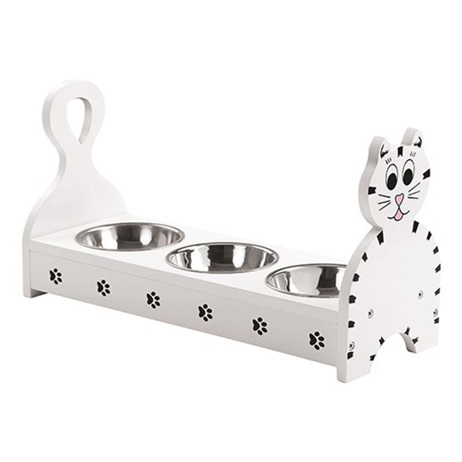Wood Multiple Cats Pets Feeder Cat Feeding Station Cat Food Bowls Dishes W Stand