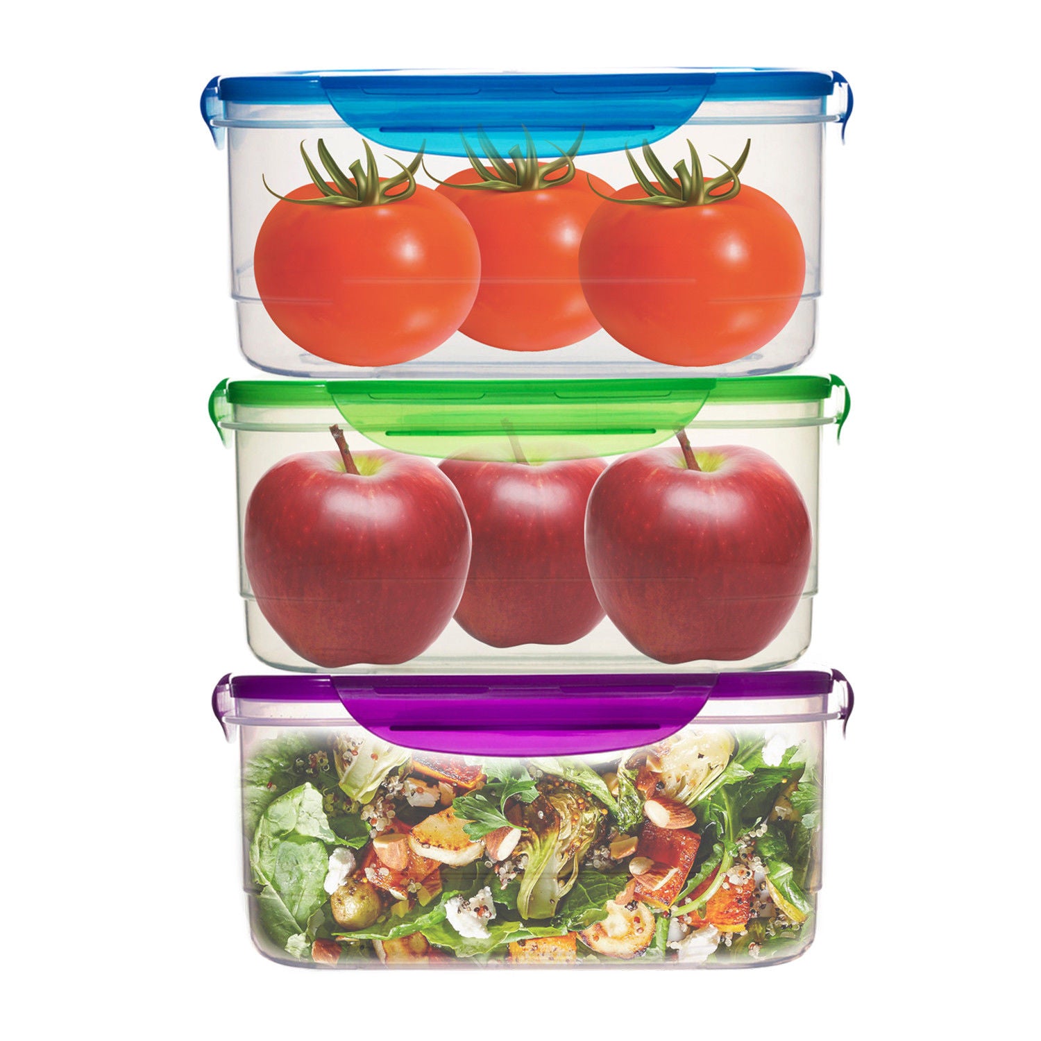 3 Pack Clip Lock Plastic Rectangle Storage Box - Airtight Large Food Containers