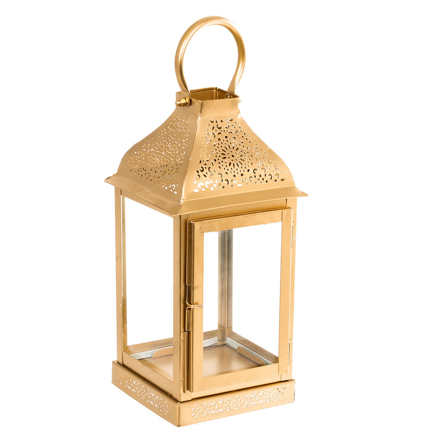 Metal Gold Finish Lantern Candle Holder - Pillar Candle Holder