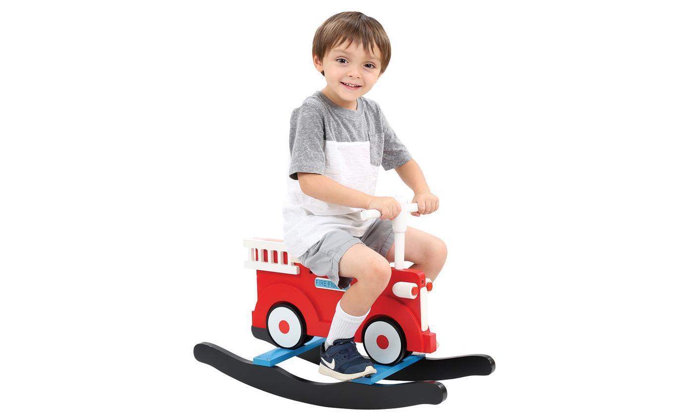 Classic Wooden Fire Truck Rocker - Wood Kid Fireman Rocker