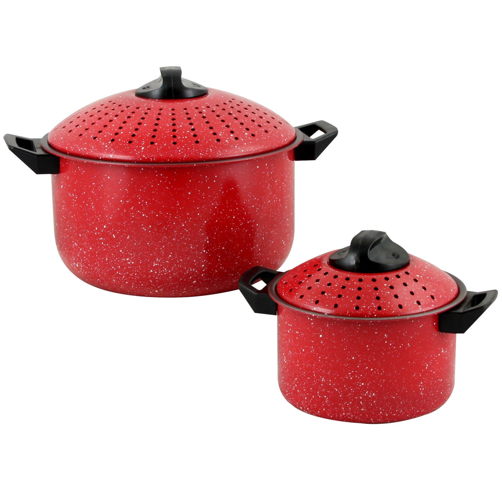 Set of 2 High Quality Pasta Pot w/ Strainer Lid - Pasta Cooker Stock Pot