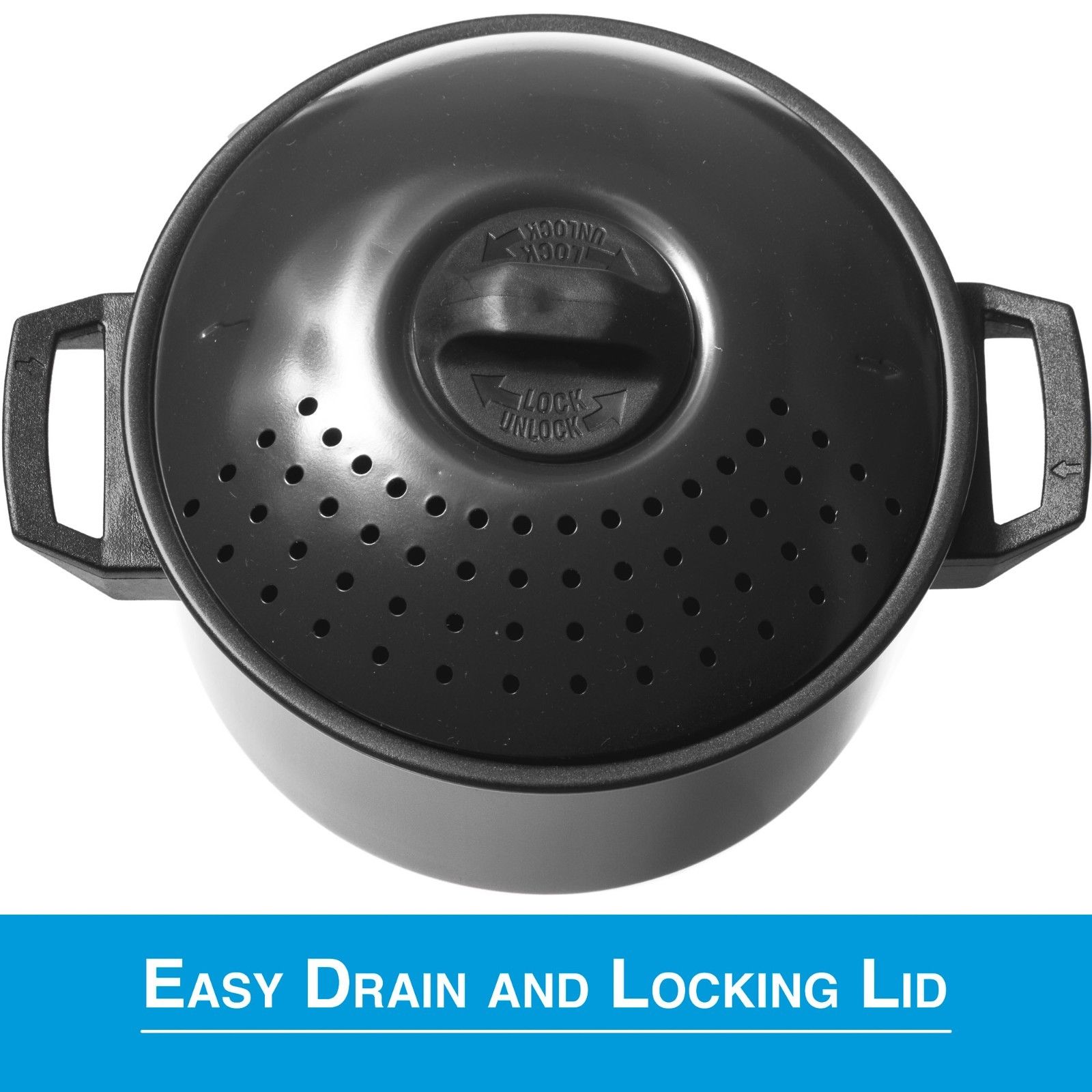 2 Pc Chef Quality Pasta Pot with Strainer Lid - 6 Qt & 2 Qt Black Stock Pot or Pasta Cooker