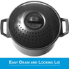 2 Pc Chef Quality Pasta Pot with Strainer Lid - 6 Qt & 2 Qt Black Stock Pot or Pasta Cooker