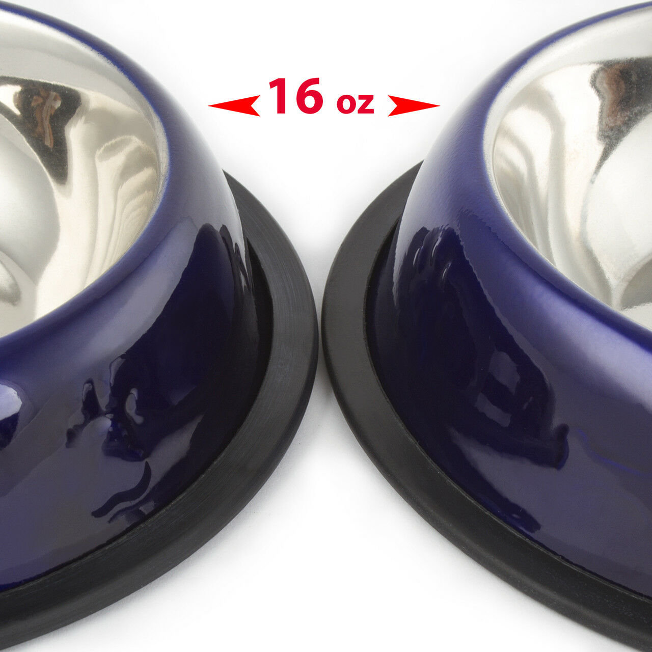 2 Pack Stainless Steel Dark Blue 16 Oz. Pet Bowl - Dog Cat Food Bowls
