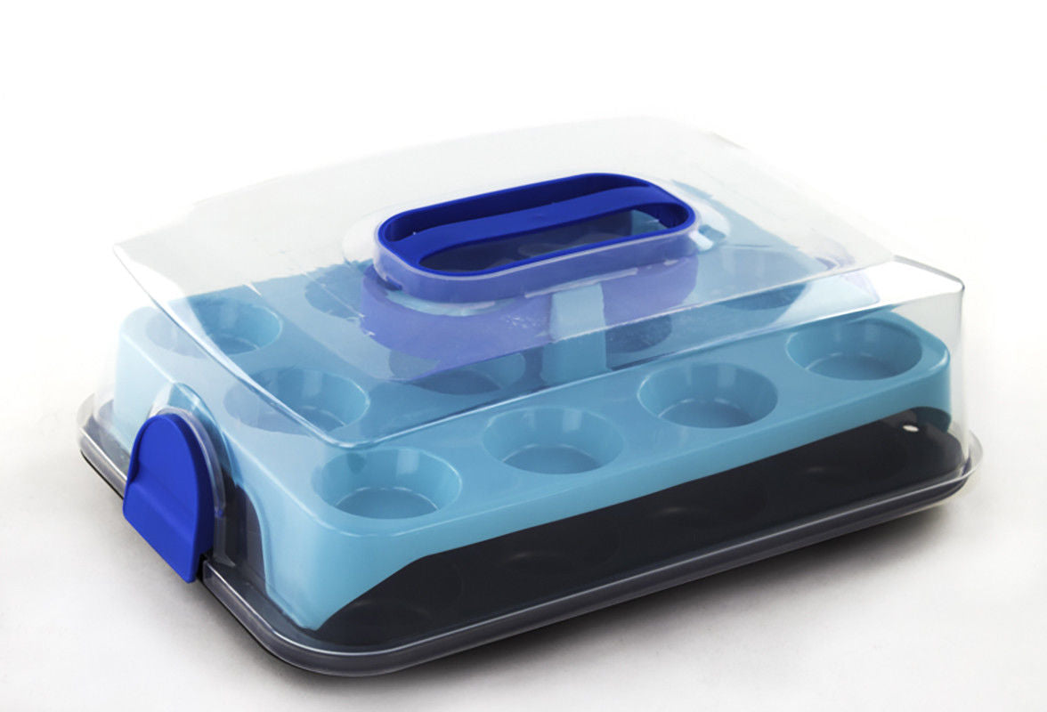 24 Cupcake Carrier Caddy - Cupcake Holder Set With Pan, Tongs & Cupcake Stand