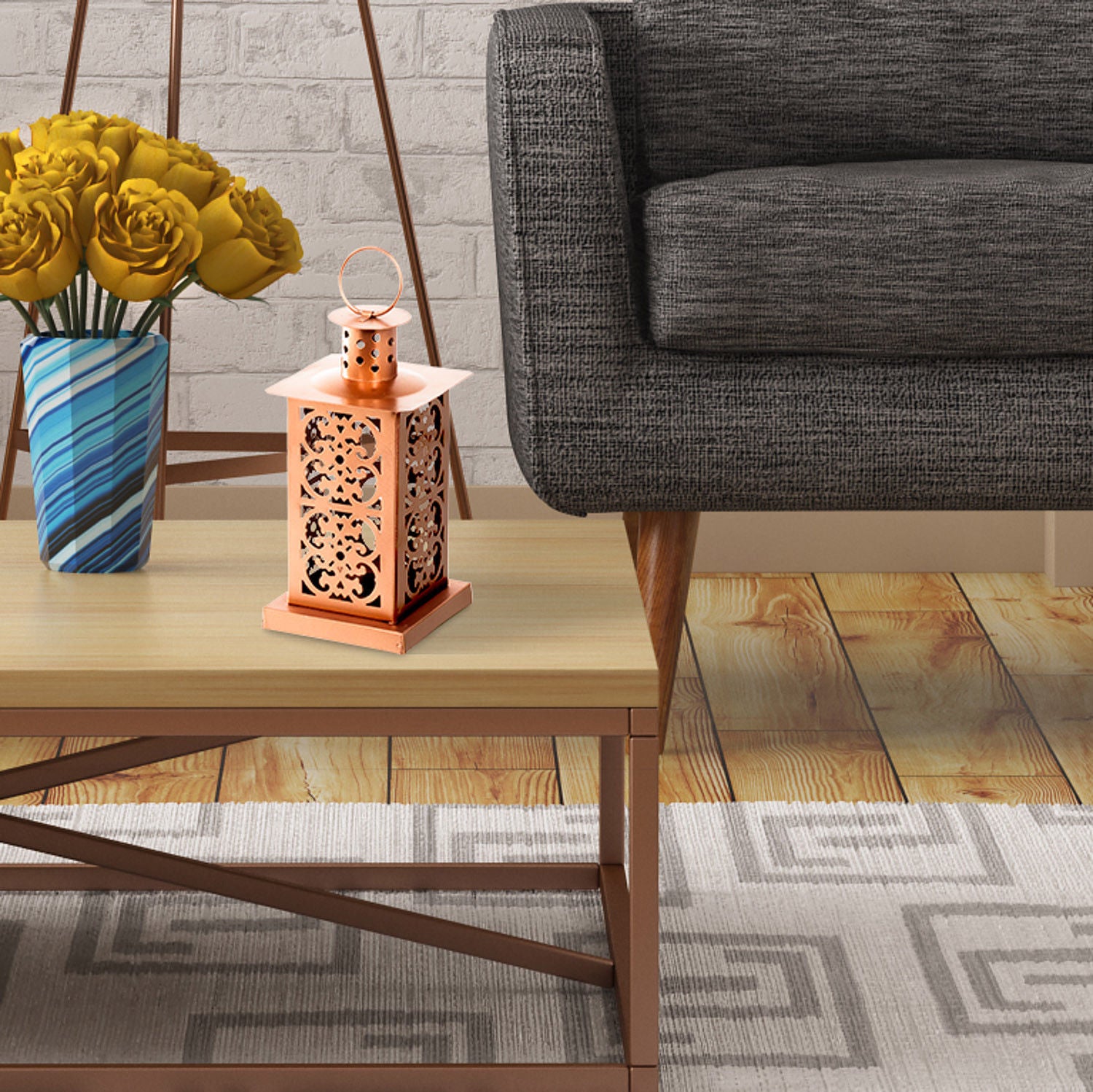 Metal Copper Moroccan Lantern Candle Holder - Tea Light Candle Holder