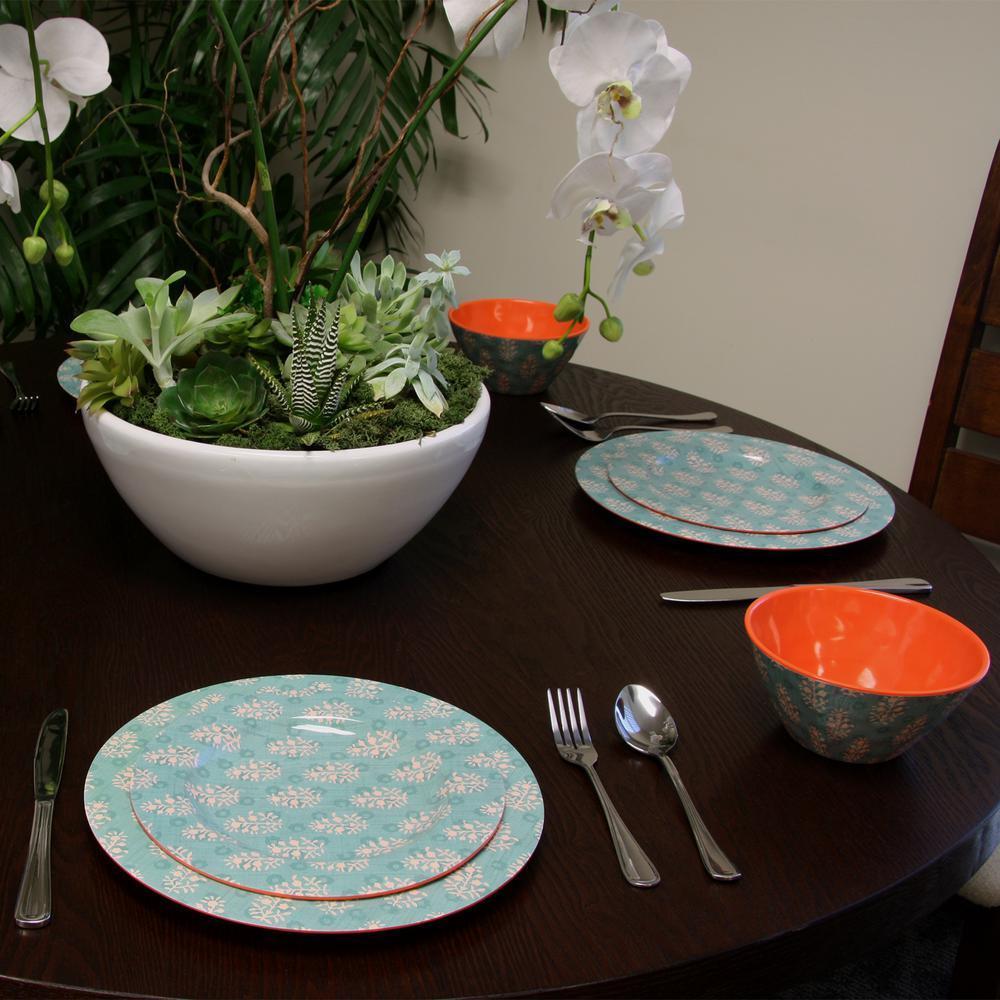 Studio California Solina 12 Piece Melamine Dinnerware Set, Aqua
