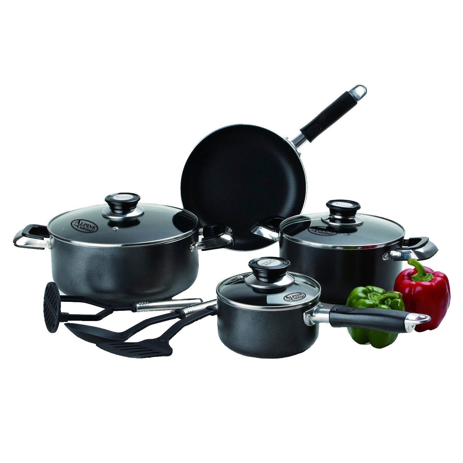 Imperial Home Nonstick Cookware Sets - 10 Pc Black Pots and Pans Set PTFE and PFOA Safe Pots Pans Set