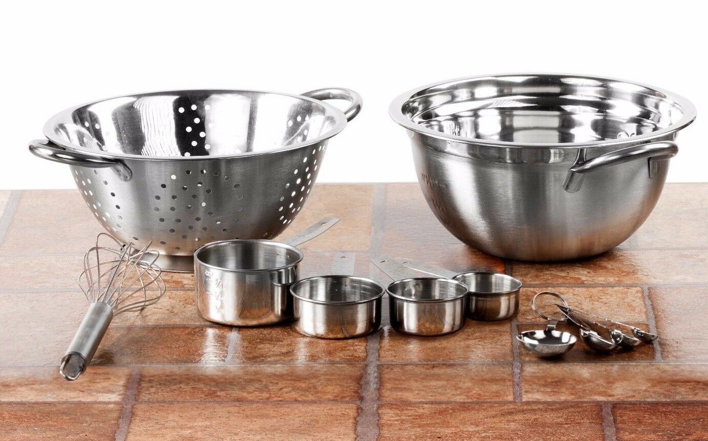 High Quality Stainless Steel 11 pcs. Preparation Set Mixing Bowl & Colander
