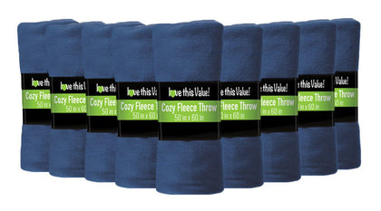 12 Pack of Imperial 50 x 60 Inch Ultra Soft Fleece Throw Blanket - Navy