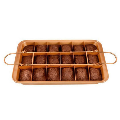 Copper Brownie Pan – 3 pc Perfect Brownie Pan Set - Pan for Brownies with Dividers, Pan, and Serving Plate