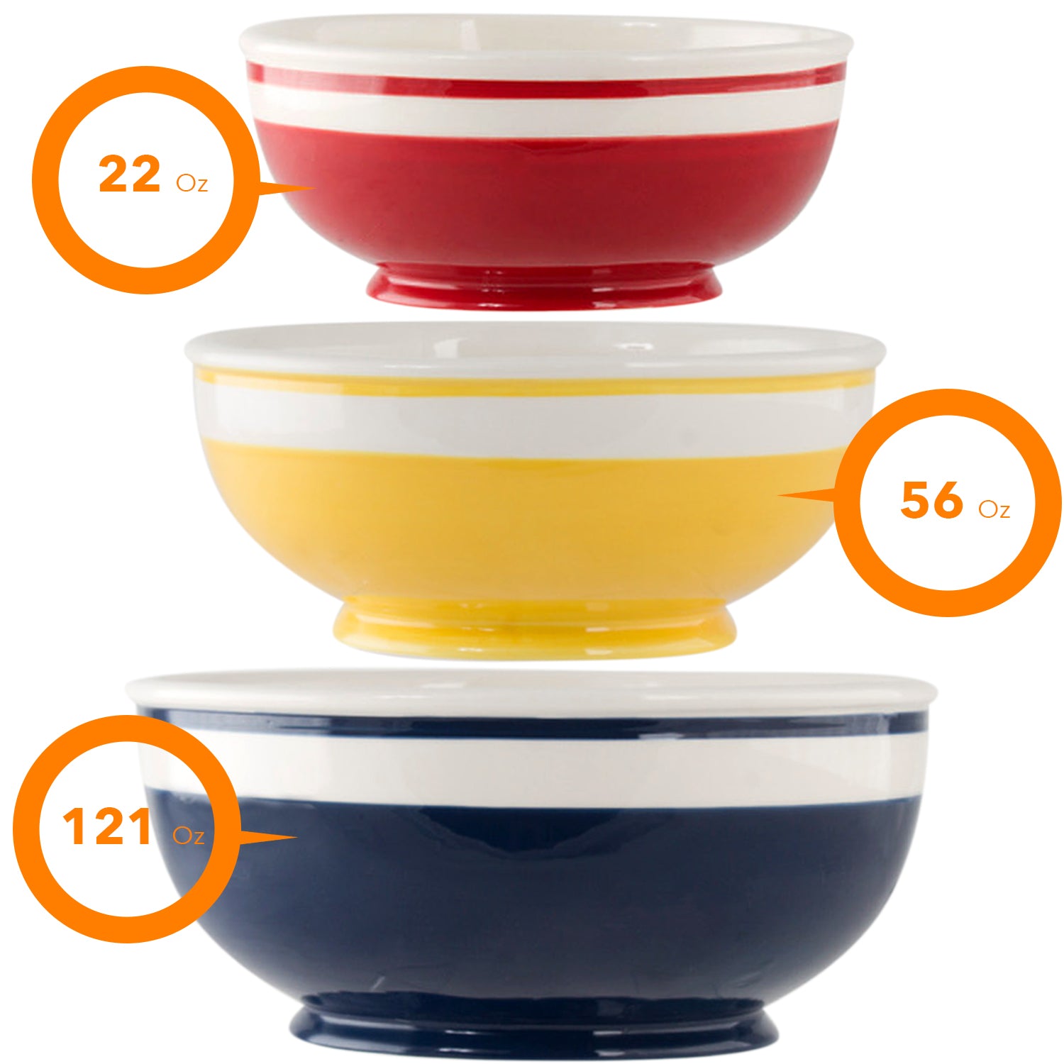Mr. Food 3 pieces Ceramic Mixing Bowl Set - Colorful Mixing Stackable Bowls