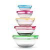10 Pc Round Glass Food Storage Containers with Multi Color Lids