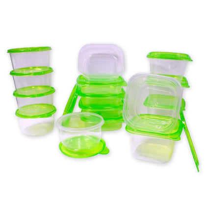 30 Piece Plastic Food Container Set - 15 Plastic Storage Containers with Green Lids