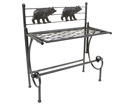 Decorative Bear Black Metal Paper Towel Holder Wall Mount With Shelf