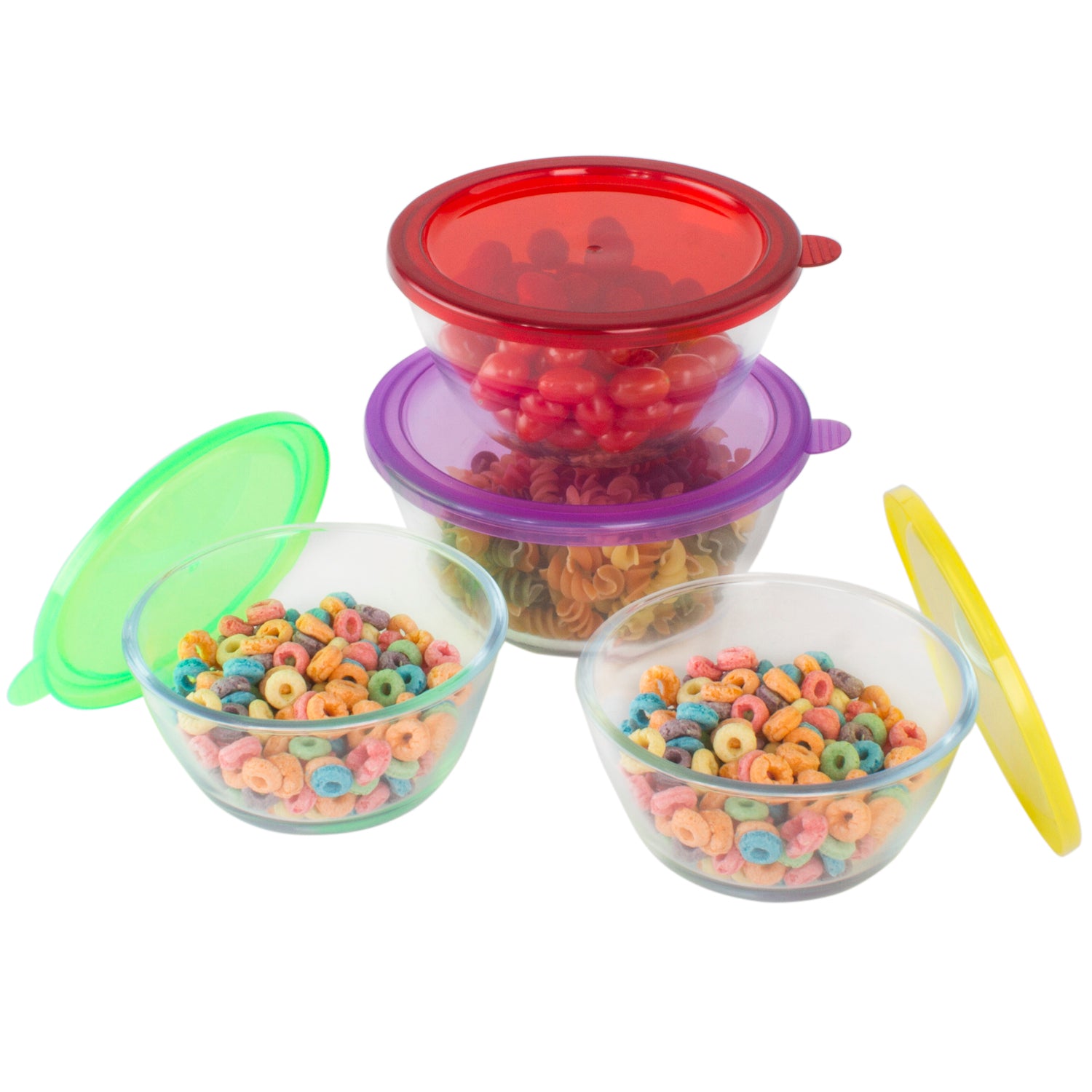 High-Quality 8 Pc Borosilicate Glass Bowl Set 8pc with Multi-color lids