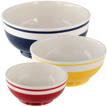 Mr. Food 3 pieces Ceramic Mixing Bowl Set - Colorful Mixing Stackable Bowls