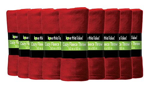 12 Pack of Imperial Home 50 x 60 Inch Ultra Soft Fleece Throw Blanket - Red