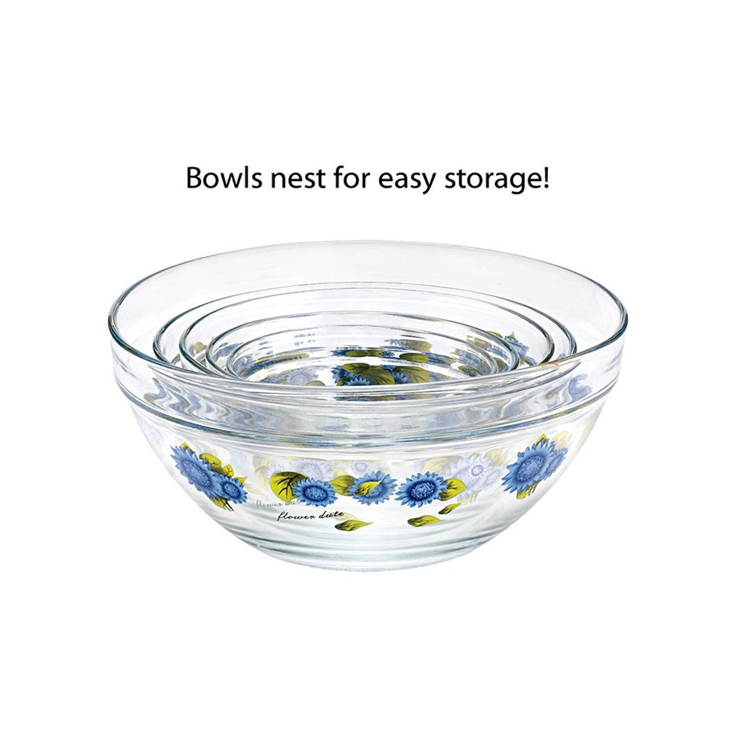 10 Pcs Glass Lunch Bowls Food Storage Containers Set With Lids & Flower Design