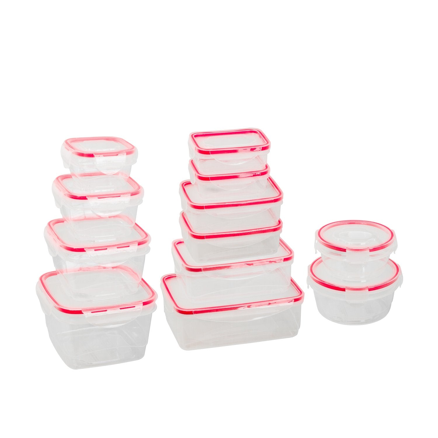 24 Pc Reusable Kitchen Containers w/Vented Lids - Plastic Food Containers - School Office Work Microwavable Containers (Red Lids)
