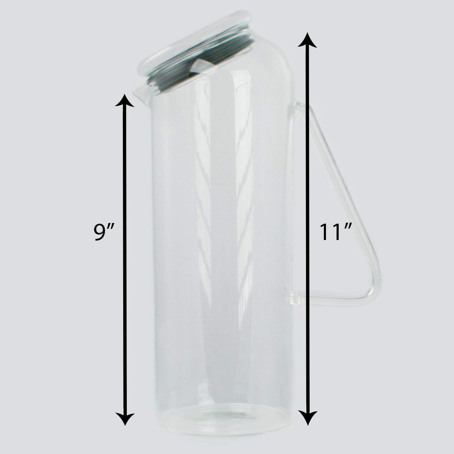 Glass 54 oz. Beverage Water Pitcher - Carafe with Lid - Glass Pitcher with Lid & Handle