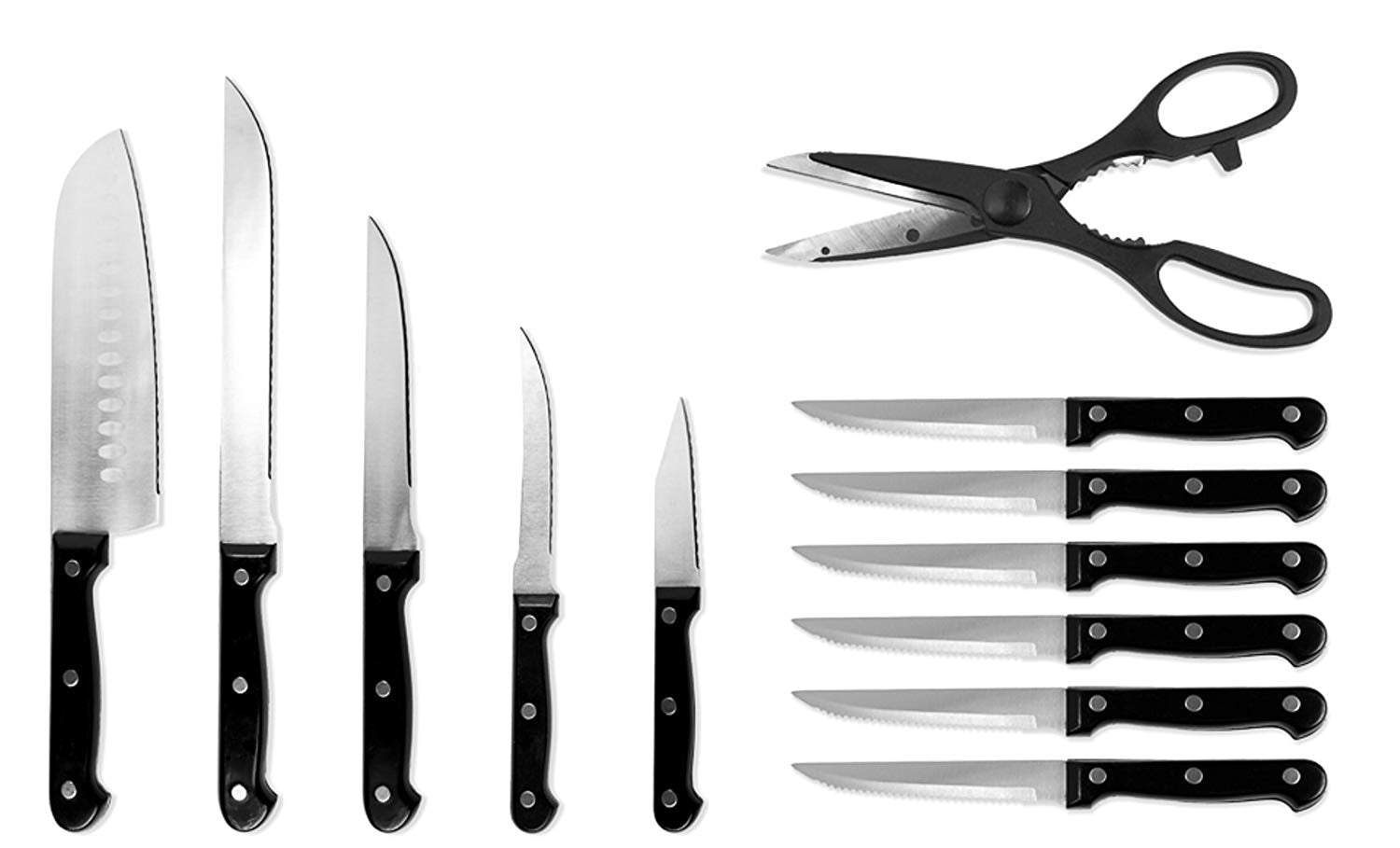 13 Pc Chef's Kitchen Knife Set w/Block - Stainless Steel Cutlery Sets - Cooking Knives