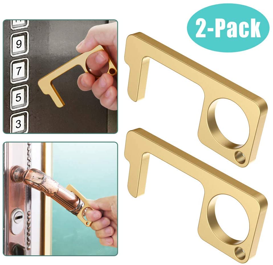 2 Pack Non-Contact Door Opener - Button Pusher and Stylus Utility Tool - Rust-Resistant Germ-Free Keychain