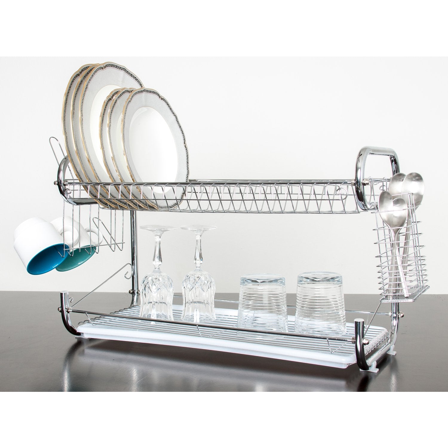 22 Inch Dish Drainer Rack - 2 Tier Dish Holder Dish Rack Organizer – Chrome Plate Dish Drying Rack