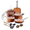 15 pc Copper Aluminum Cookware Set – Copper Nonstick Cookware Sets – Pots and Pans Set with Fryer Insert, Glass Lids, Spatula, Spoon, and more