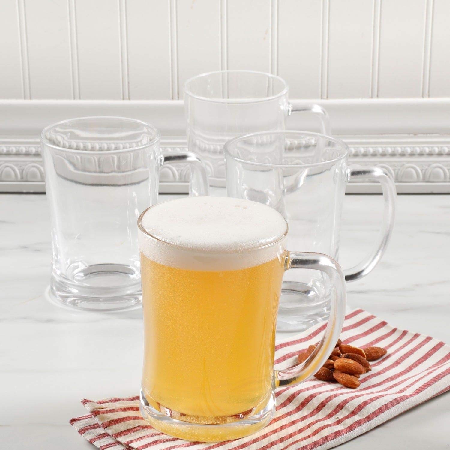 4 Beer Glasses – Beer Mug Set of 4 – Glass Mug 23 oz Beer Glass Set of 4 – Dishwasher Safe & Thick Beer Glasses
