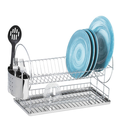 Dish Drying Rack – Two Tier Dish Rack with Drainboard and Utensil Holder – Compact, Stainless Steel 2 Tier Dish Rack