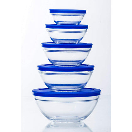 10 Pcs Airtight Glass Bowl Set With Lids BPA Free - (Blue)