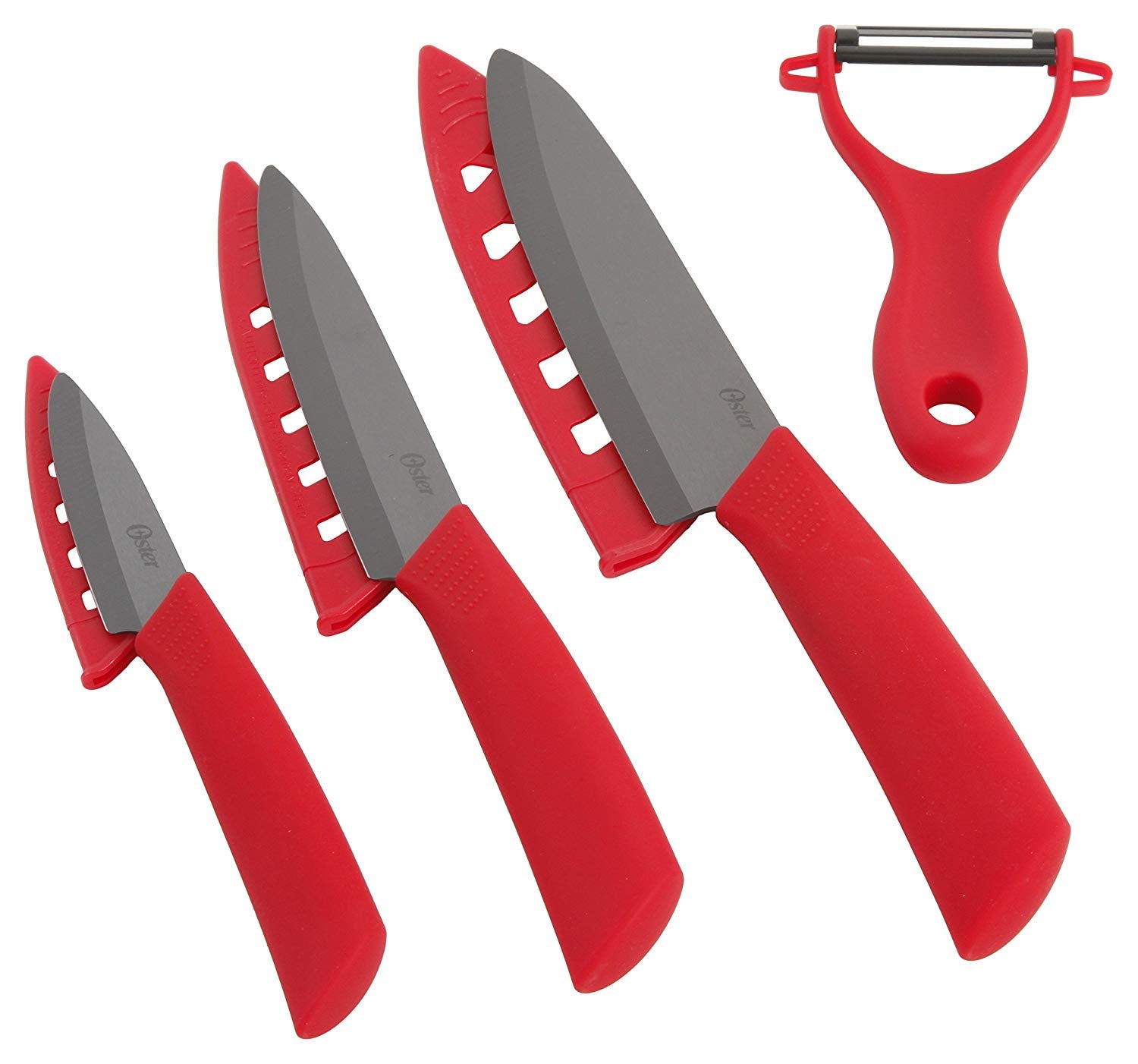 Oster 107312.04 Ostead 4 Piece Ceramic Blade with Sheath Cutlery Set, Metallic Red/Black
