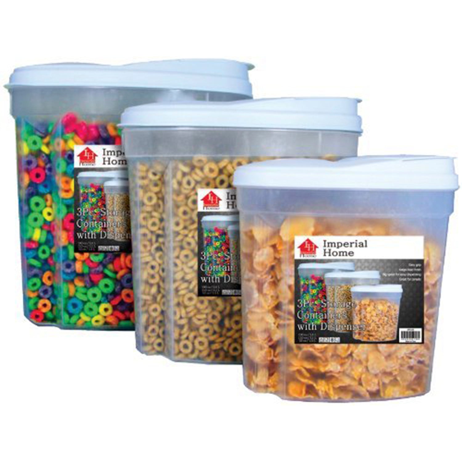 Imperial MW1196 Plastic 3 Piece Cereal Dispenser Set - Dry Food Storage Containers