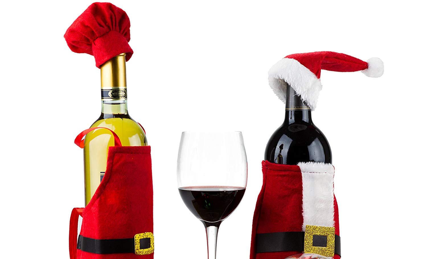 4 Pcs Christmas Wine Bottle Covers Set - Santa and Little Helpers Christmas Wine Decorations