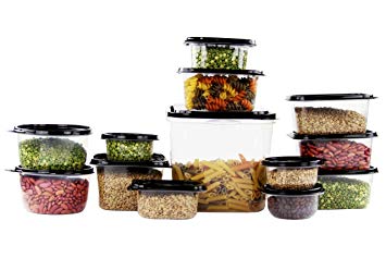 Imperial Home Reusable Plastic Food Containers/Storage and Lunchboxes in Set of 42 with Black Lids