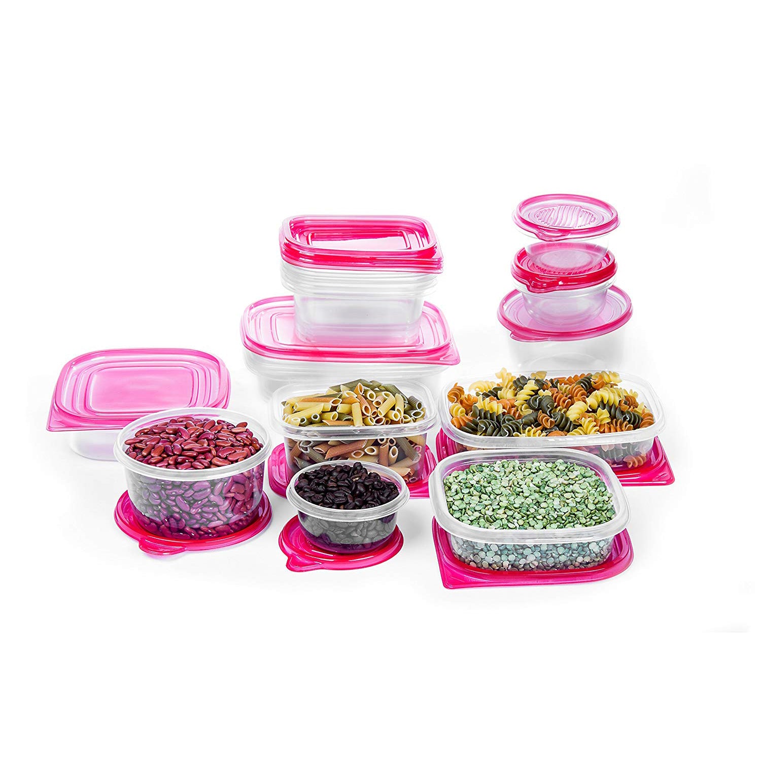 34 Pc Plastic Food Containers Set - 17 Storage Leftovers Container w/ Red Lids