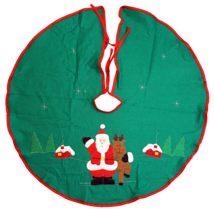 Holiday Christmas Tree Skirts with Green Santa Embellishments