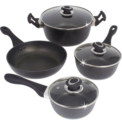 Marble 7 Pieces Aluminum Non Stick Cookware Set - Stockpot Sauce Fry Pan Set