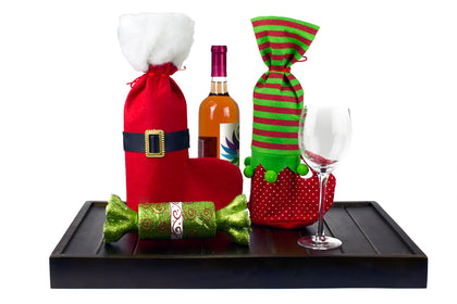 Pack of 4 Christmas Wine Bottle Holders - Elf Design