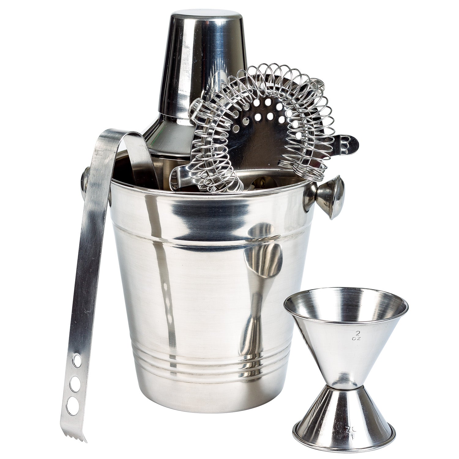 5 Pcs Stainless Steel Cocktail Shaker Bar Set With Ice Bucket, Bar Accessories - Bartending Tools Cocktail Maker
