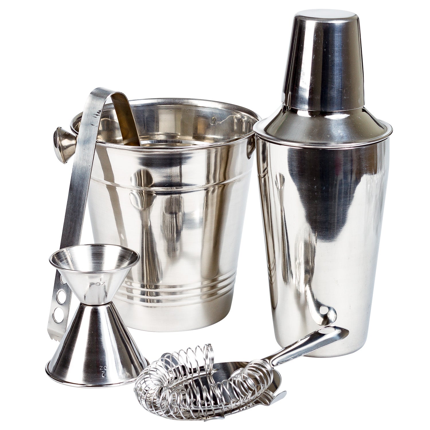 5 Pcs Stainless Steel Cocktail Shaker Bar Set With Ice Bucket, Bar Accessories - Bartending Tools Cocktail Maker