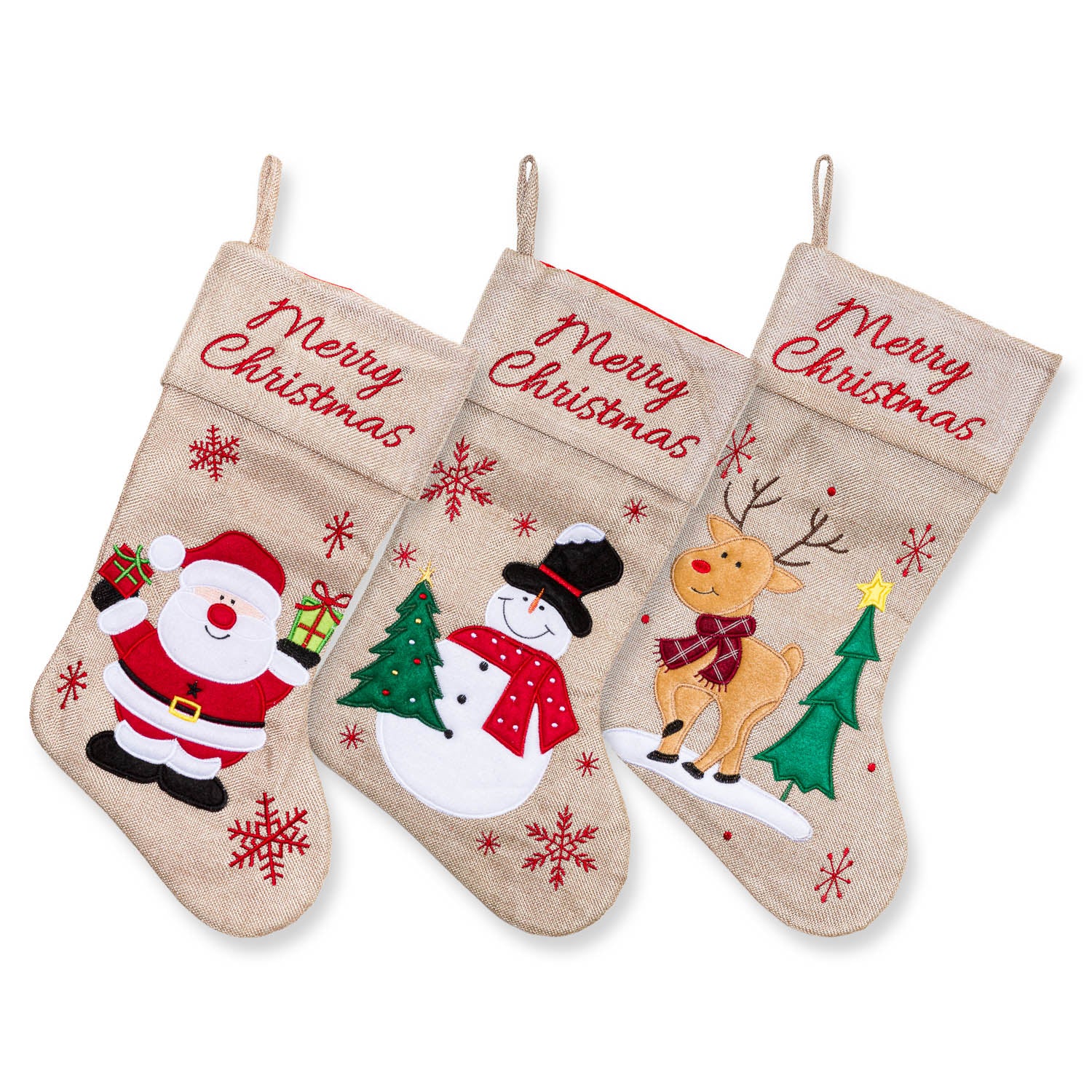 Large Burlap Santa Classic 3D Christmas Stockings - 18" Santa Toy Stockings