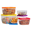 10 Pc Grade Food Storage Containers w/ Multi Color Lids - BPA Free  (Square Multi Color)