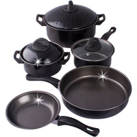 Cookware set Kitchen Pasta Pot W/ Strainer Lid Sauce Frying Pan 8 pcs. Set BLACK