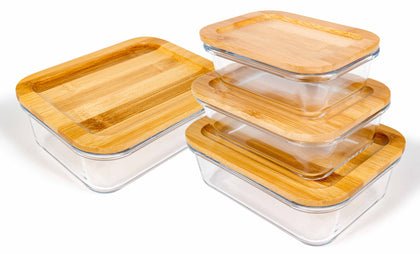 Premium 8pc Borosilicate Glass Storage Set Containers with Bamboo Lids