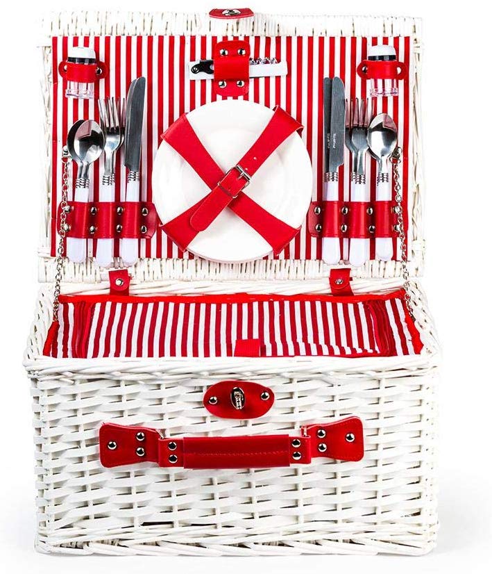 MW - Picnic Basket - 4 Person Red Stripe Print with Cooler Bag ( MW4699 )