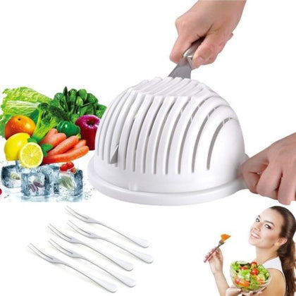 Instant Salad Cutter Chopper Bowl - Quick Salad Maker - White Salad Strainer