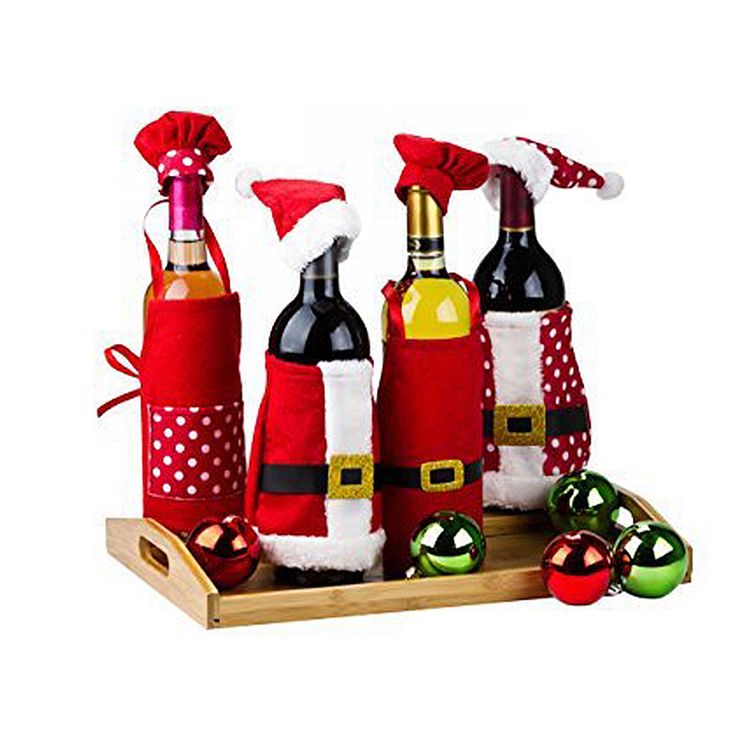 4 Pcs Christmas Wine Bottle Covers Set - Santa and Little Helpers Christmas Wine Decorations