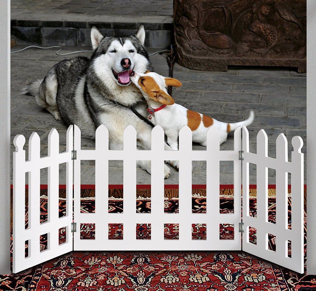 42” White Picket Freestanding Pet Gate – Wood Dog Gates Indoor – Dog Fence